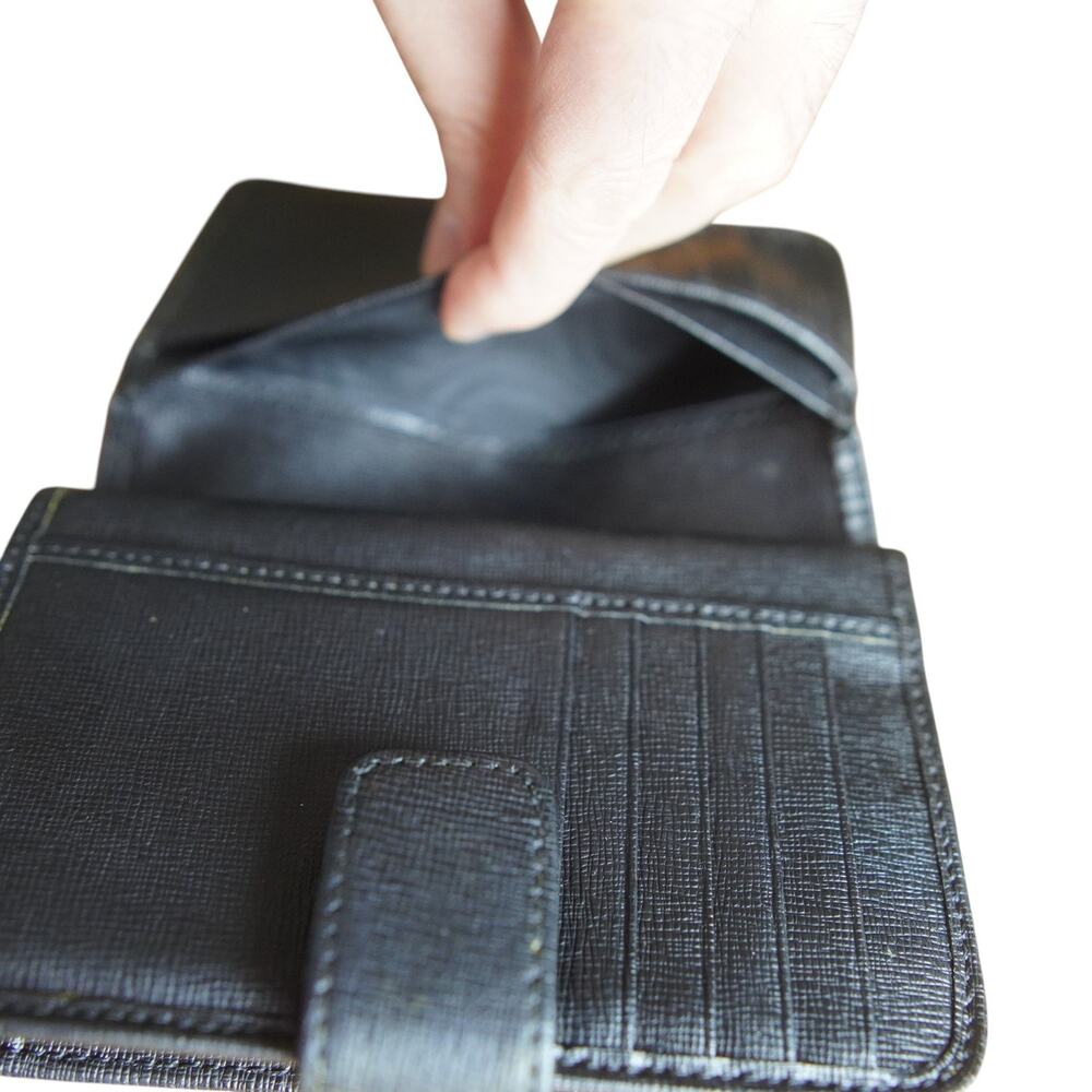 Furla Black Saffiano Leather Bifold Wallet Zip Coin Pocket Italy w Care Card EUC - Picture 10 of 12